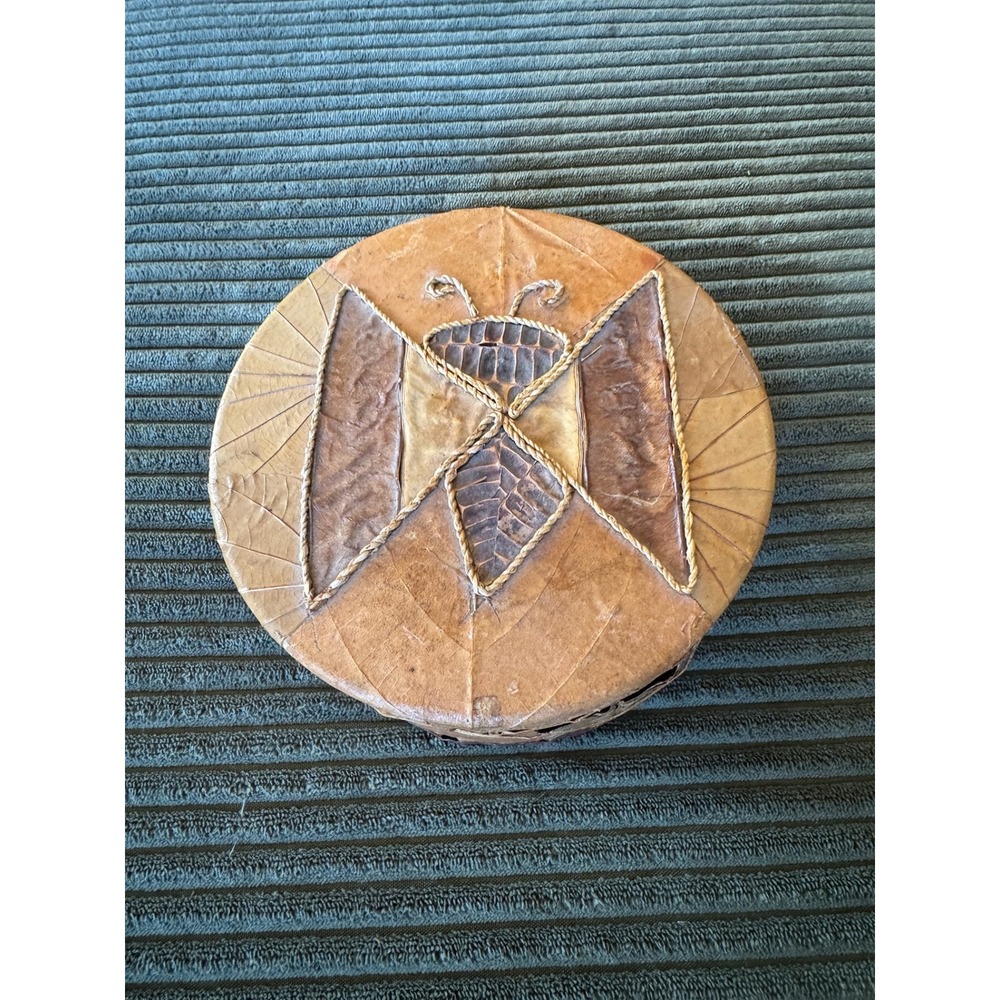Tribal Southwestern Leaf Birch Bark Butterfly Moth Trinket Box Handmade‎ Decor